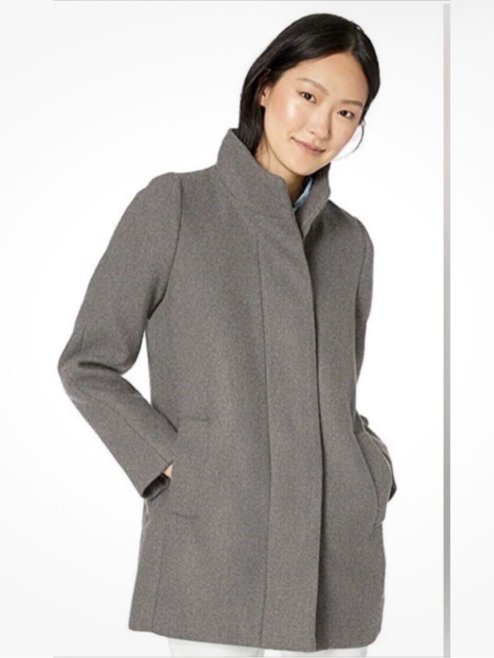 J. Crew Gray Stand Collar Wool-Blend Pea Coat
